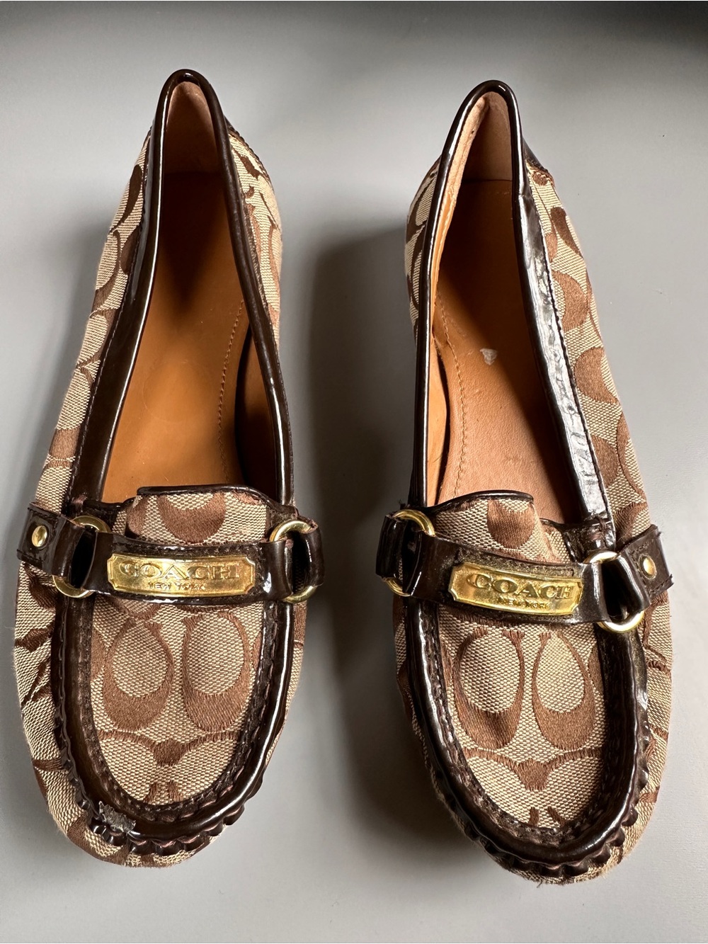 Y2K COACH Brown Signature Canvas Moccasin Loafers Flats 7.5